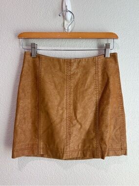Free People Faux Leather Mini Skirt Camel Cognac Brown Small